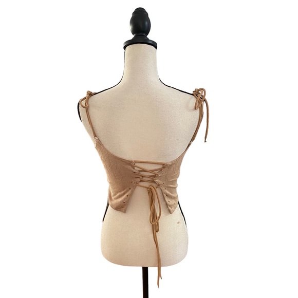 Spaghetti Strap Suede Corset Tied Top - Picture 2 of 2